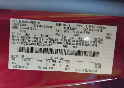 2018 Ford Escape Titanium from USA, damaged, VIN 1FMCU9J95JUC03037